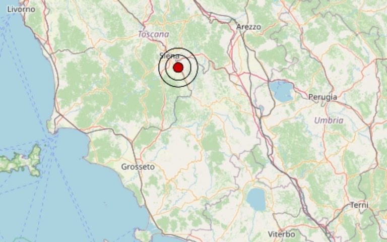 Scossa di terremoto avvertita oggi in Toscana, giovedì 6 febbraio 2025: epicentro in provincia di Siena – Dati Ingv