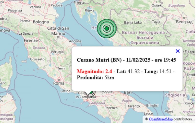 Terremoto oggi Campania, 11 febbraio 2025: scossa in provincia di Benevento – Dati INGV