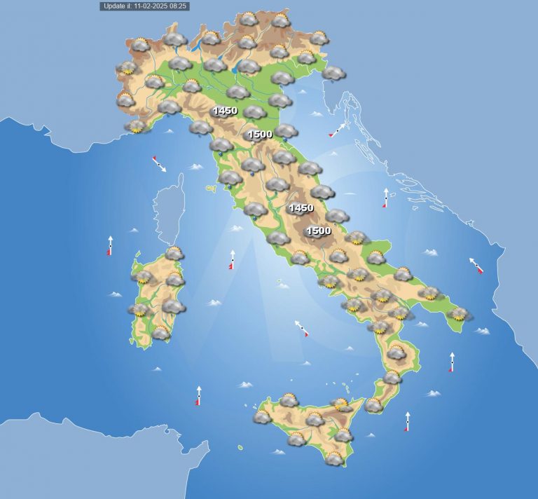 Meteo domani 12 febbraio: tante nuvole in transito sul Mediterraneo con precipitazioni sparse in Italia