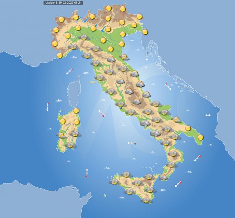 Meteo domani 20 febbraio: ancora molte nuvole in Italia ma con poche piogge associate