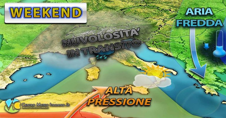 Meteo – Weekend con nuvolosità in aumento su alcune regioni d’Italia, ma poche piogge e clima piuttosto mite