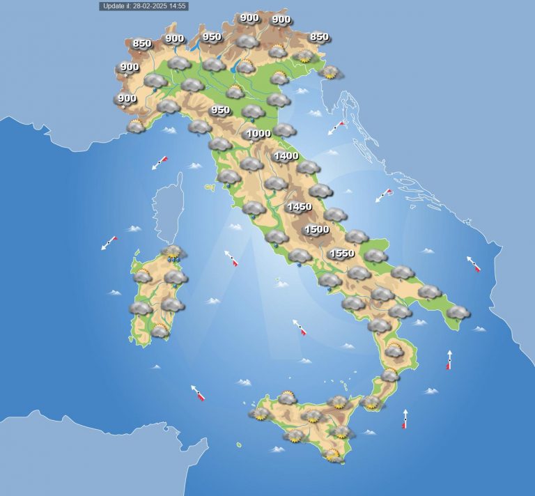 Meteo domani 1 marzo: maltempo in transito in Italia con piogge e nevicate