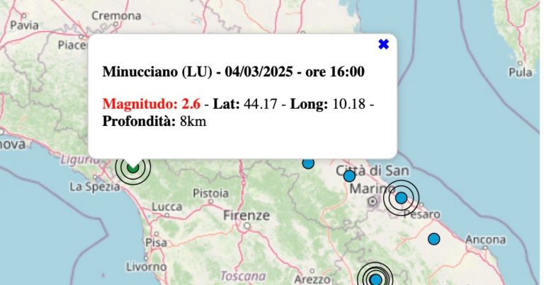 Terremoto in Toscana oggi, 4 marzo 2025: scossa registrata in provincia di Lucca – Dati Ingv Terremoto in Toscana oggi, 4 marzo 2025: scossa registrata in provincia di Lucca – Dati Ingv