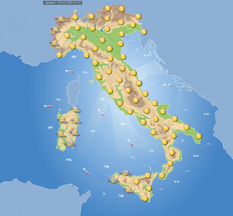 Meteo domani 6 marzo: tempo stabile in Italia con clima di primavera, salvo locali fenomeni possibili su queste regioni