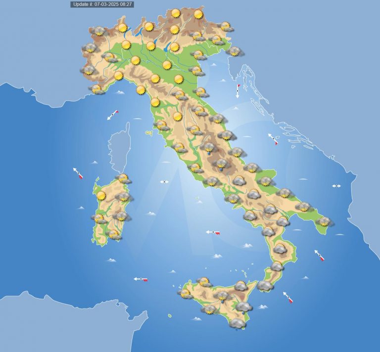 Meteo domani 8 marzo: nuvole in transito e locali piogge in Italia, in attesa dell’intenso peggioramento