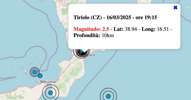 Terremoto in Calabria oggi, domenica 16 marzo 2025: scossa M 2.5 in provincia di Catanzaro