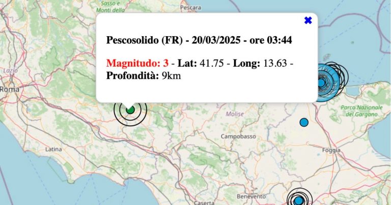 Terremoto nel Lazio oggi, giovedì 20 marzo 2025: scossa M 3.0 in provincia di Frosinone | Dati INGV Terremoto nel Lazio oggi, giovedì 20 marzo 2025: scossa M 3.0 in provincia di Frosinone | Dati INGV