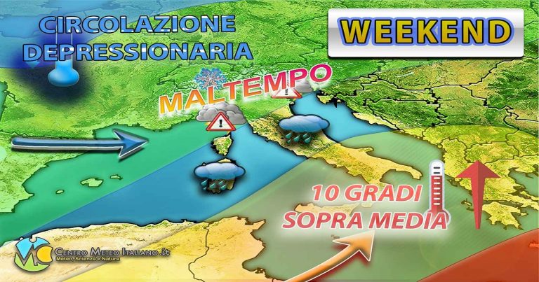 Meteo – Weekend con maltempo al Centro-Nord con possibili nubifragi e neve sulle Alpi, ma anche mitezza al Sud Meteo – Weekend con maltempo al Centro-Nord con possibili nubifragi e neve sulle Alpi, ma anche mitezza al Sud