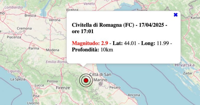 Scossa di terremoto registrata oggi in Emilia Romagna, 17 aprile 2025, epicentro in provincia di Forlì-Cesena Scossa di terremoto registrata oggi in Emilia Romagna, 17 aprile 2025, epicentro in provincia di Forlì-Cesena