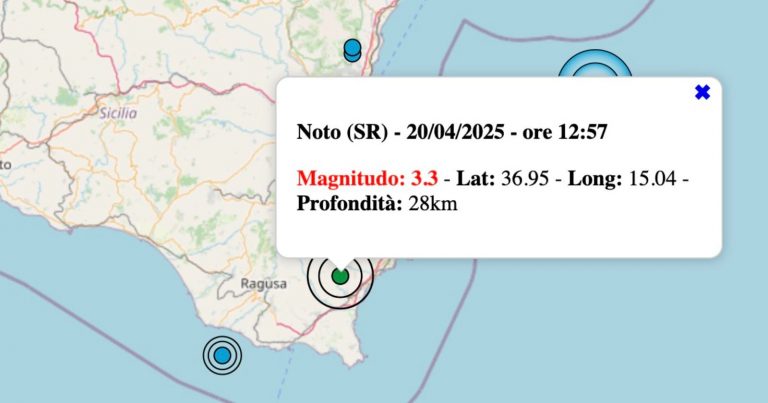 Terremoto in Sicilia oggi, domenica 20 aprile 2025: scossa M 3.3 in provincia di Siracusa | Dati INGV Terremoto in Sicilia oggi, domenica 20 aprile 2025: scossa M 3.3 in provincia di Siracusa | Dati INGV
