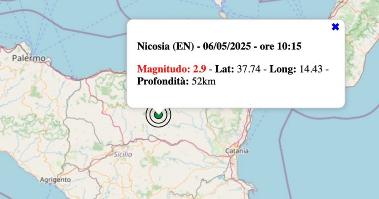 Terremoto oggi in Sicilia, martedì 6 maggio 2025: scossa M 2.9 in provincia di Enna. Epicentro e dati ufficiali Ingv Terremoto oggi in Sicilia, martedì 6 maggio 2025: scossa M 2.9 in provincia di Enna. Epicentro e dati ufficiali Ingv