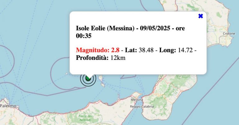 Terremoto in Italia oggi, venerdì 9 maggio 2025: scossa M 2.8 Isole Eolie | Dati INGV Terremoto in Italia oggi, venerdì 9 maggio 2025: scossa M 2.8 Isole Eolie | Dati INGV