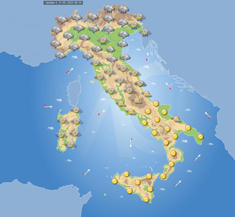Meteo domani 22 maggio: nuovo peggioramento in Italia con piogge e temporali soprattutto al Centro-Nord Meteo domani 22 maggio: nuovo peggioramento in Italia con piogge e temporali soprattutto al Centro-Nord