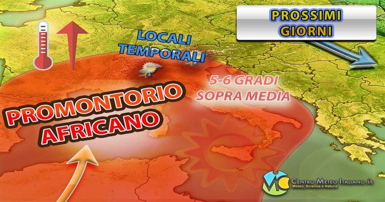 Meteo – Promontorio africano porta stabilità e clima rovente in Italia, ma non mancheranno temporali su questi settori
