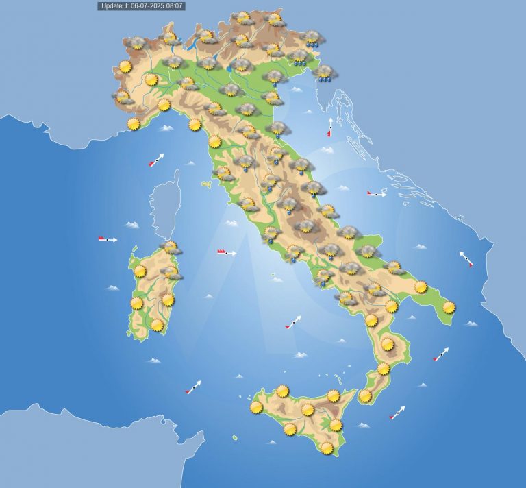 Meteo domani 7 luglio: fronte instabile porta piogge, temporali e un generale calo termico Meteo domani 7 luglio: fronte instabile porta piogge, temporali e un generale calo termico