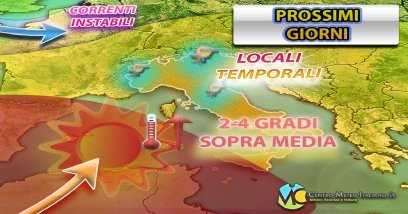 Prossimi giorni con caldo moderato poi tornano i temporali