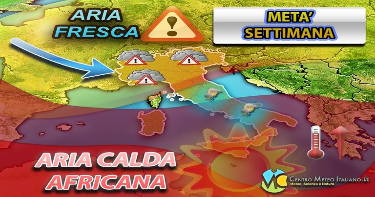 Meteo – Forte maltempo in arrivo tra mercoledì e giovedì con anche rischio di nubifragi e brusco calo termico