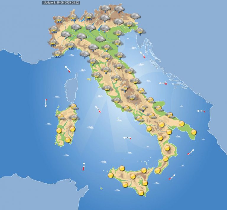 Meteo domani 20 agosto: tempo in peggioramento in Italia con piogge e temporali su queste regioni e con possibili nubifragi