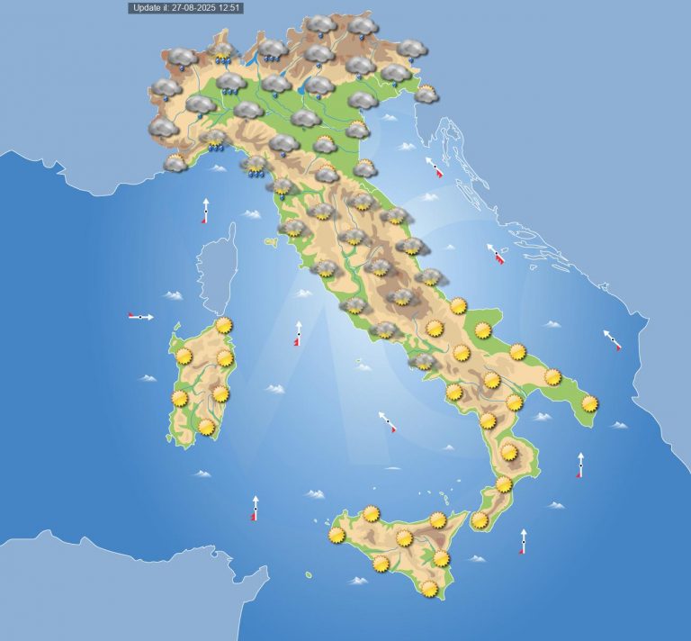 Meteo domani 28 agosto: maltempo intenso raggiunge l’Italia con acquazzoni e temporali, ma solo su alcune regioni Meteo domani 28 agosto: maltempo intenso raggiunge l’Italia con acquazzoni e temporali, ma solo su alcune regioni
