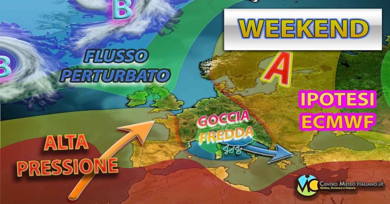 Meteo – Goccia fredda stazionaria nel Weekend, con forte maltempo e possibili nubifragi e grandinate: i dettagli