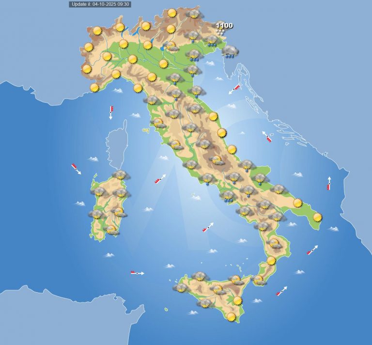 Meteo domani 5 ottobre: veloce passata di maltempo, a seguire ampie schiarite al centro-nord