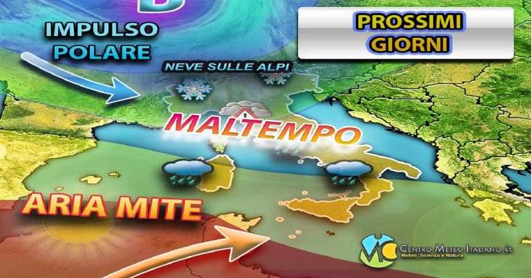 Meteo – Impulso polare in discesa sull’Europa, forte maltempo anche in Italia con neve a quote relativamente basse