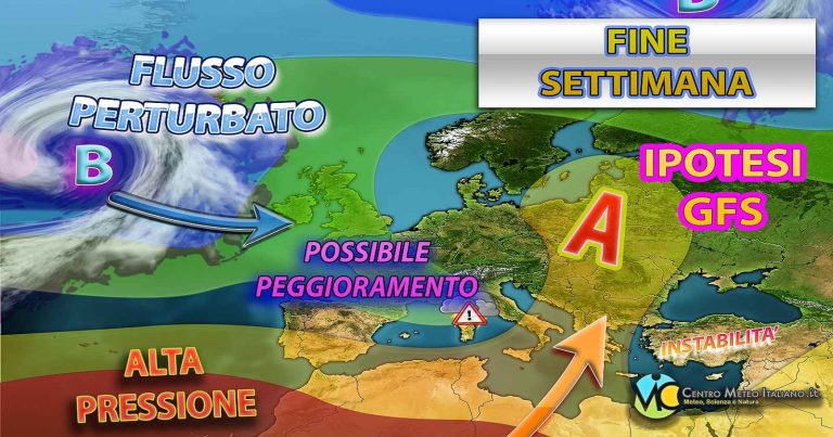 Meteo – Peggioramento in due fasi negli ultimi giorni della settimana con piogge, temporali e lieve calo termico
