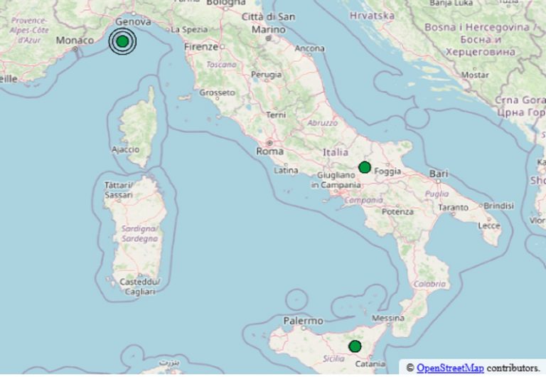 Terremoto oggi in Italia, 5 novembre 2025: scosse in Liguria, Campania e Sicilia – Dati INGV