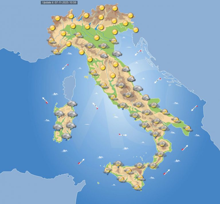 Meteo domani 8 novembre: inizio di weekend con tempo instabile in Italia, ecco dove piogge e temporali