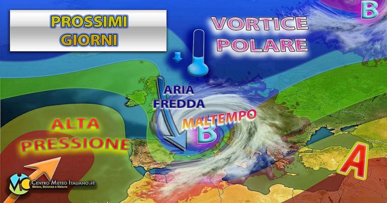 Meteo – Vortice freddo in isolamento sul Mediterraneo, maltempo invernale in Italia con piogge, temporali e neve