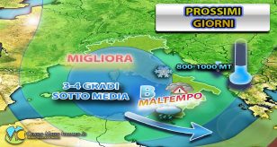 Meteo - Maltempo confermato e freddo in intensificazione nei prossimi giorni, con neve in abbassamento: ecco dove
