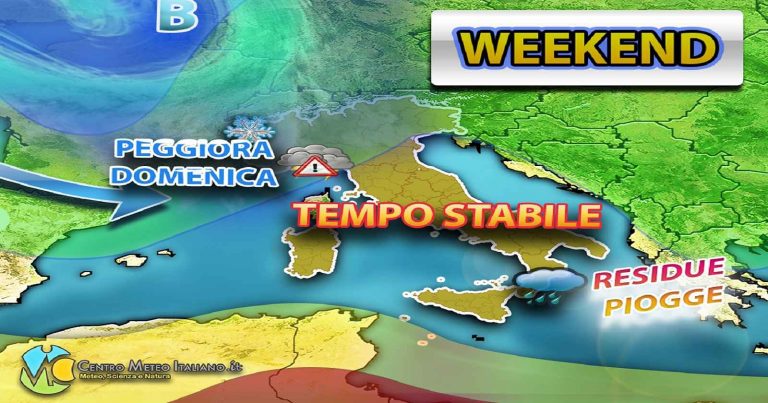 Meteo – Peggioramento in maxi-ritardo nel Weekend, nel complesso stabile: i dettagli