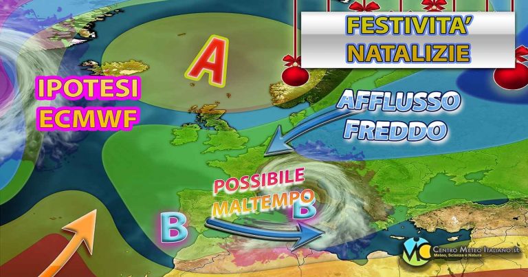 Meteo – Il maltempo tiene in ostaggio le feste di Natale, con clima invernale senza eccessi e neve in montagna