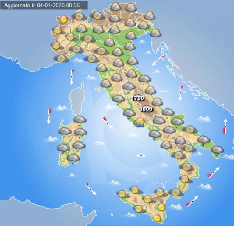 Meteo domani 5 gennaio: tempo instabile in Italia con piogge e quota neve in calo