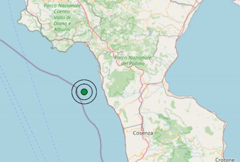 Terremoto oggi in Calabria, 7 gennaio, scossa di M 3.0 sulla Costa Calabrese nord-occidentale . Dati Ingv