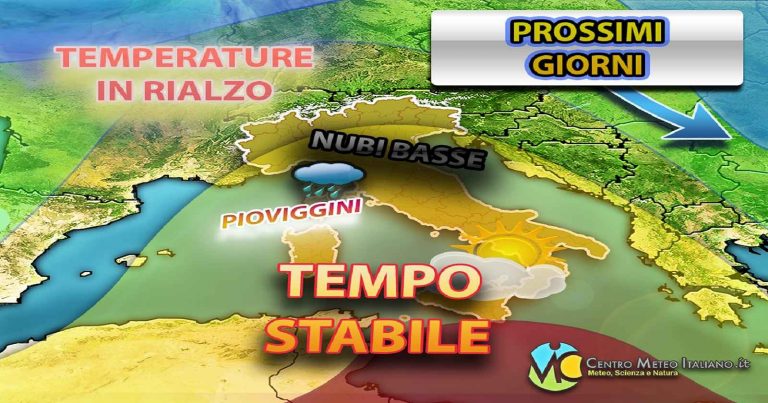 Meteo – Correnti umide e miti in arrivo, temperature in aumento specie nei valori minimi, ma anche molta nuvolosità
