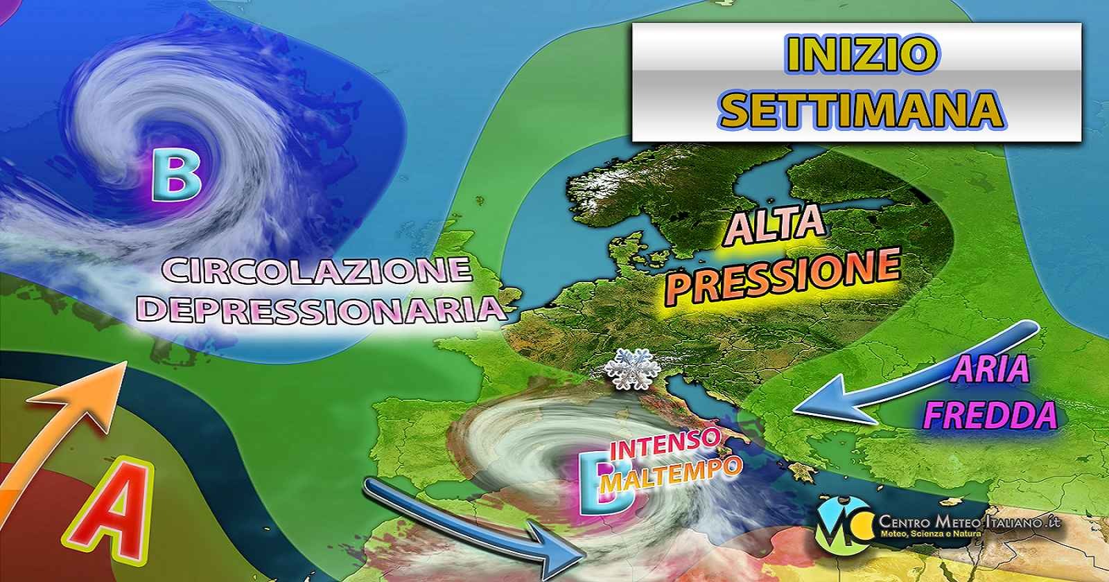 Meteo - Sprint dell'Inverno ad inizio settimana prossima, con bufere di neve in arrivo e possibili nubifragi: i dettagli