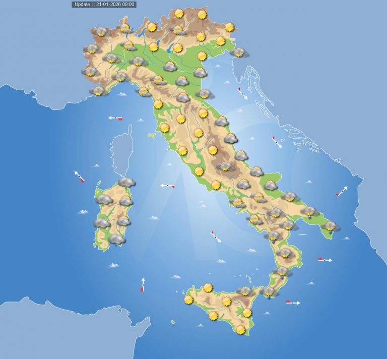Meteo domani 22 gennaio: tempo in miglioramento in Italia, salvo residui fenomeni su queste regioni