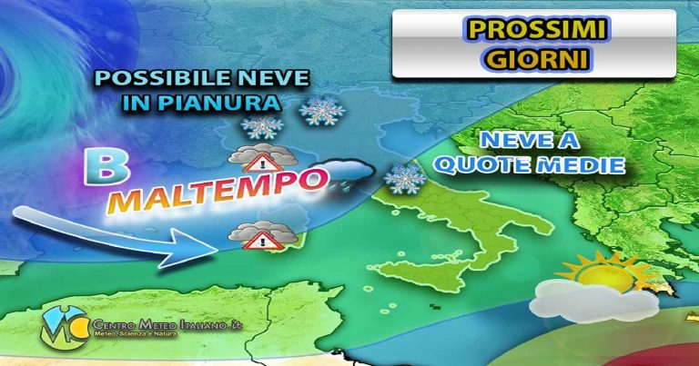 Meteo – Solo una breve pausa dal maltempo, da domani tornano piogge, temporali ed anche neve a quote basse