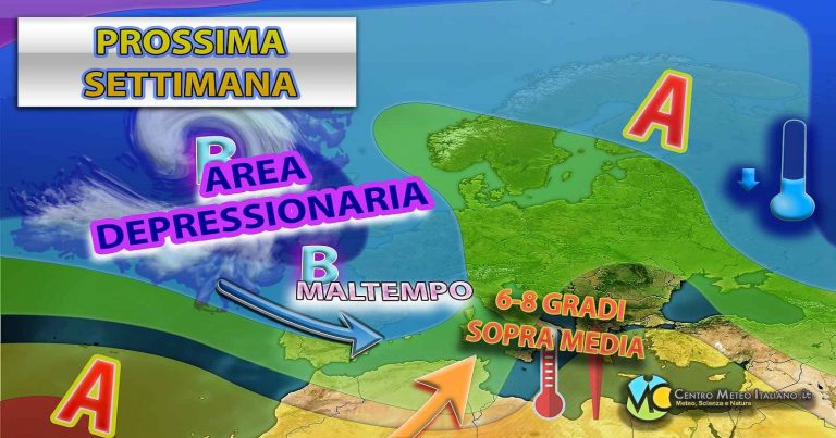 Meteo – Nuovo affondo perturbato in arrivo la prossima settimana, attesa tanta pioggia e neve localmente a bassa quota