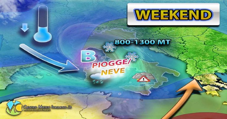 Meteo – Ennesimo passaggio di maltempo nel Weekend, con nevicate in arrivo in montagna: i dettagli