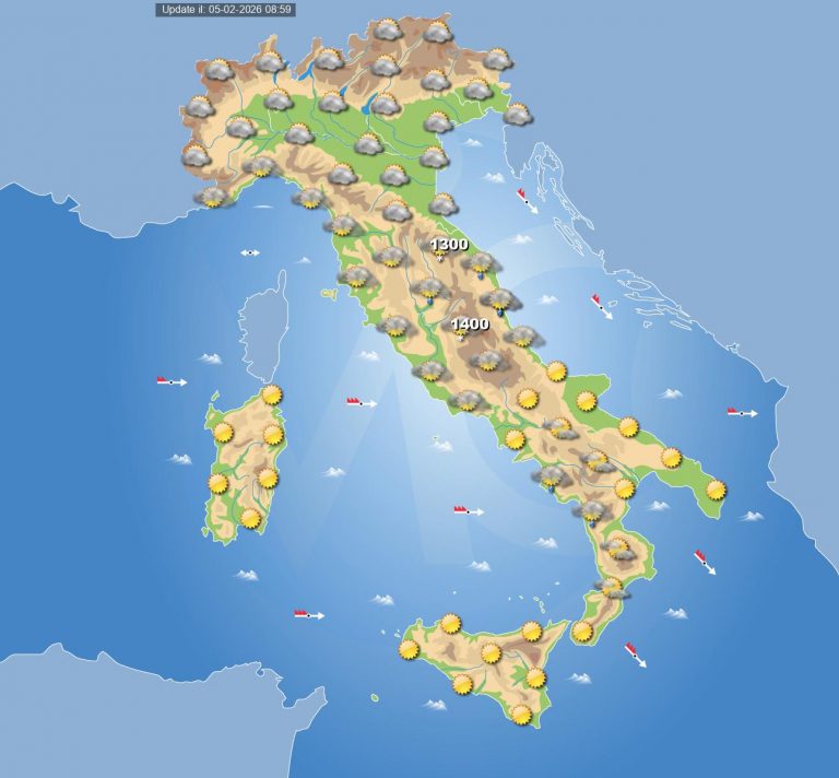 Meteo domani 6 febbraio: tempo instabile in Italia con piogge, temporali e neve sulle montagne