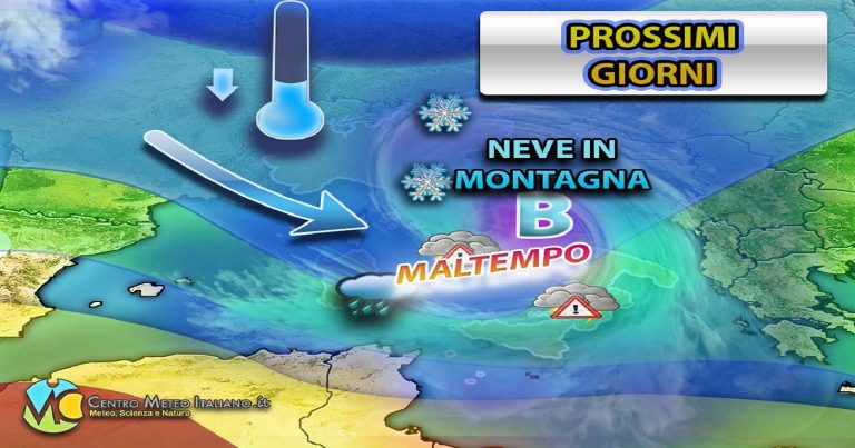 Meteo – Giorni centrali della settimana con maltempo anche intenso a più riprese e neve sulle montagne