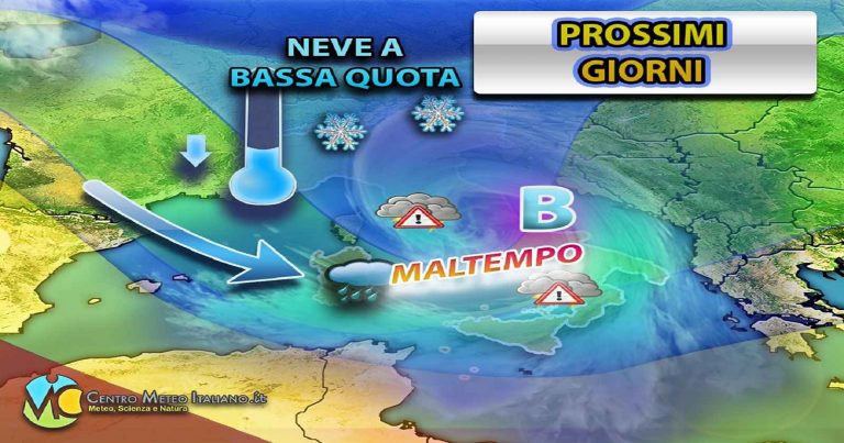 Meteo – Nuovo peggioramento in arrivo in Italia entro domani con piogge, temporali e neve anche a quote basse al Nord