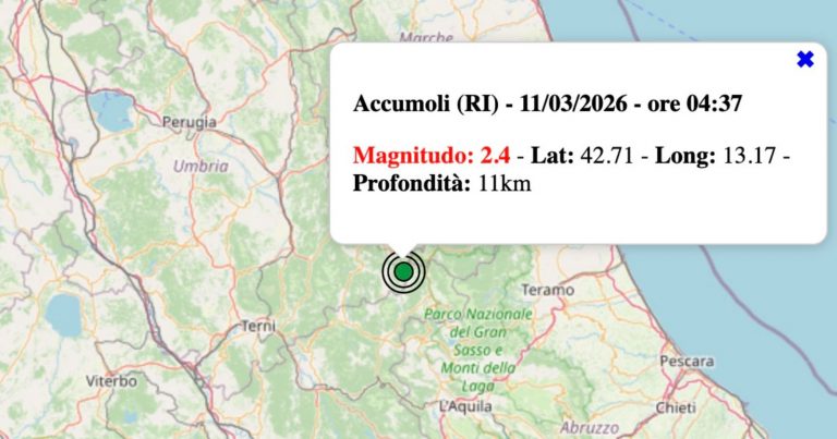 Terremoto oggi nel Lazio, mercoledì 11 marzo 2026: scossa registrata ad Accumoli | I dati ufficiali ingv