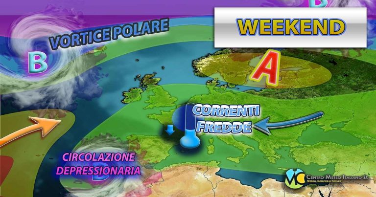 Meteo – Palude barica nel Weekend con qualche nota di maltempo insistente e clima relativamente freddo: la tendenza