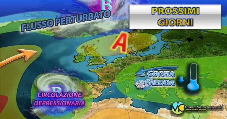 Meteo Italia – Ancora maltempo al Sud, goccia fredda da est i prossimi giorni con calo termico e neve a quote basse