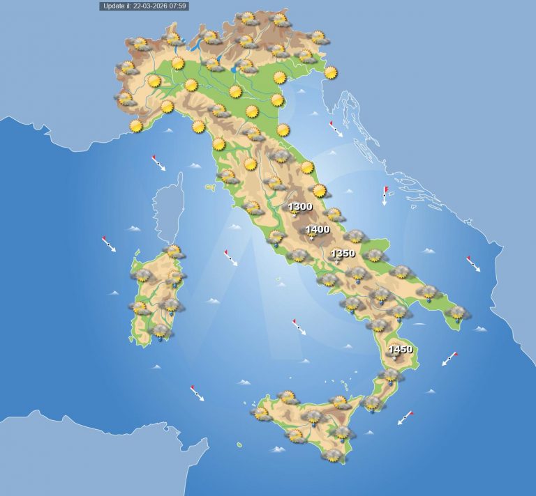 Meteo domani 23 marzo: ancora piogge e acquazzoni sulle regioni del Sud Italia, più sole altrove
