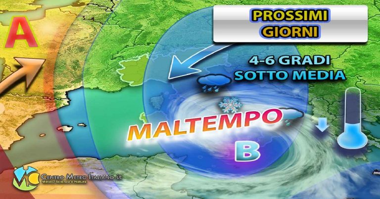Meteo – Italia ancora ostaggio del maltempo nei prossimi giorni, con quota neve in leggero rialzo: i dettagli