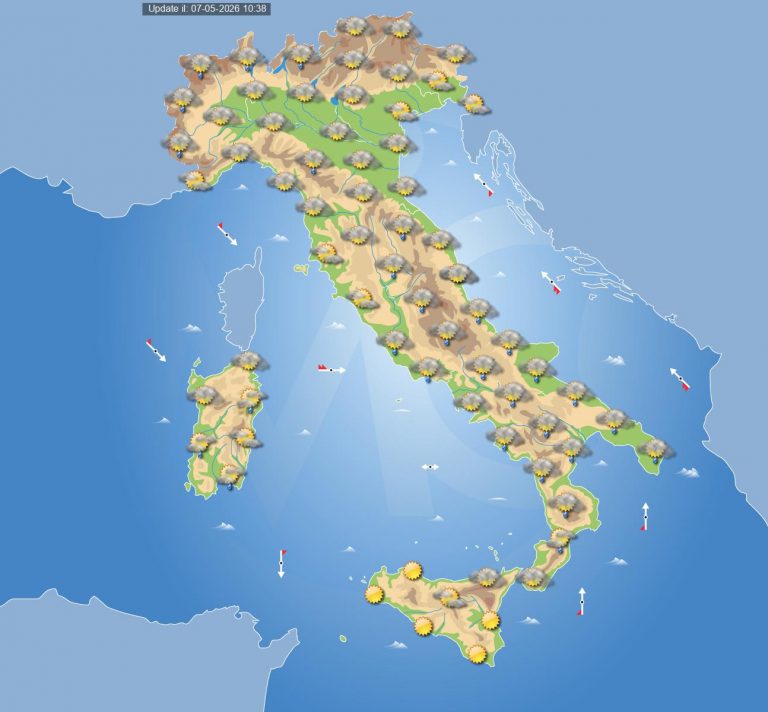 Meteo domani 8 maggio: passaggio instabile che interessa parte dell’Italia con piogge e temporali sparsi, ecco dove